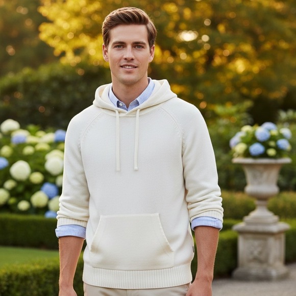 NWT!! Men's J. CREW Heritage Cotton Hooded Sweater Kangaroo Pocket Ivory Small